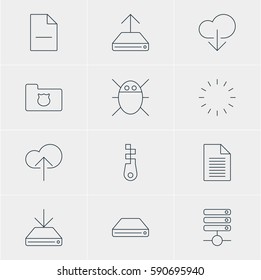 Vector Illustration Of 12 Network Icons. Editable Pack Of Cloud Download, Computer Virus, Hard Drive Disk And Other Elements.
