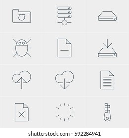 Vector Illustration Of 12 Network Icons. Editable Pack Of Information Load, Note, Waiting And Other Elements.