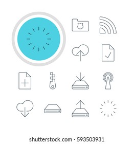 Vector Illustration Of 12 Network Icons. Editable Pack Of Information Load, Hdd Sync, Router And Other Elements.