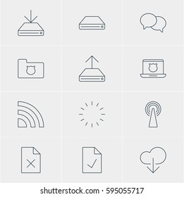 Vector Illustration Of 12 Network Icons. Editable Pack Of Talking, Information Load, Waiting And Other Elements.