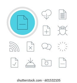 Vector Illustration Of 12 Network Icons. Editable Pack Of Computer Virus, Information Load, Note And Other Elements.