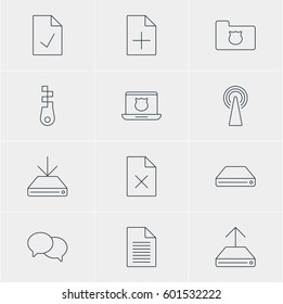 Vector Illustration Of 12 Network Icons. Editable Pack Of Note, Information Load, Privacy Doc And Other Elements.
