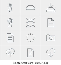 Vector Illustration Of 12 Network Icons. Editable Pack Of Cloud Download, Privacy Doc, Router And Other Elements.