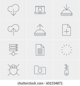 Vector Illustration Of 12 Network Icons. Editable Pack Of Information Load, Computer Virus, Cloud Download And Other Elements.