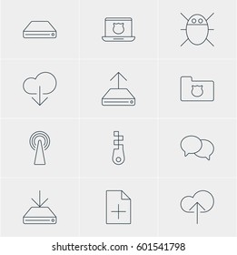 Vector Illustration Of 12 Network Icons. Editable Pack Of Fastener, Information Load, Data Upload And Other Elements.