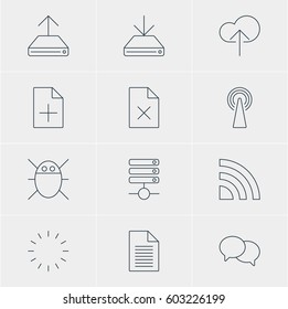 Vector Illustration Of 12 Network Icons. Editable Pack Of Server, Cloud Download, Note And Other Elements.