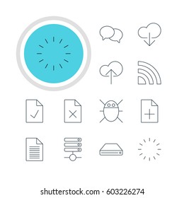 Vector Illustration Of 12 Network Icons. Editable Pack Of Data Upload, Server, Cloud Download And Other Elements.
