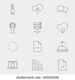 Vector Illustration Of 12 Network Icons. Editable Pack Of Wireless Network, Talking, Checked Note And Other Elements.