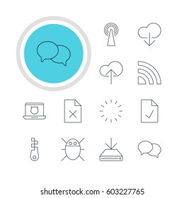Vector Illustration Of 12 Network Icons. Editable Pack Of Secure Laptop, Checked Note, Waiting And Other Elements.