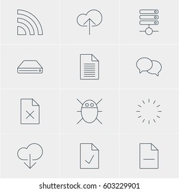 Vector Illustration Of 12 Network Icons. Editable Pack Of Waiting, Note, Checked Note And Other Elements.