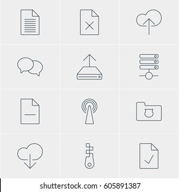 Vector Illustration Of 12 Network Icons. Editable Pack Of Router, Fastener, Data Upload And Other Elements.