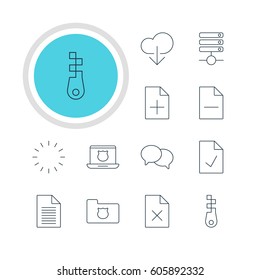 Vector Illustration Of 12 Network Icons. Editable Pack Of Waiting, Document Adding, Data Upload And Other Elements.