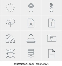 Vector Illustration Of 12 Network Icons. Editable Pack Of Hdd Sync, Fastener, Delete Data And Other Elements.