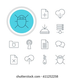 Vector Illustration Of 12 Network Icons. Editable Pack Of Talking, Router, Data Upload And Other Elements.