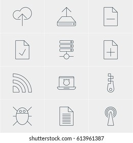 Vector Illustration Of 12 Network Icons. Editable Pack Of Fastener, Hdd Sync, Wireless Network And Other Elements.