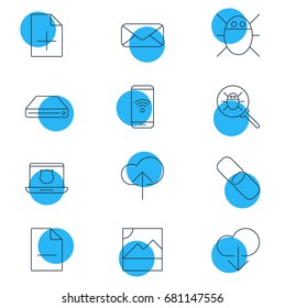 Vector Illustration Of 12 Network Icons. Editable Pack Of Secure Laptop, Photo, Removing File And Other Elements.