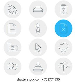 Vector Illustration Of 12 Network Icons. Editable Pack Of Hard Drive Disk, Wave, Fastener And Other Elements.