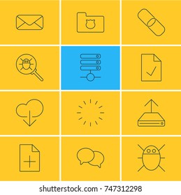 Vector Illustration Of 12 Network Icons. Editable Pack Of Server, Waiting, Privacy Doc And Other Elements.