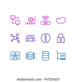 Vector Illustration Of 12 Network Icons. Editable Pack Of Technology, Internet, Router And Other Elements.