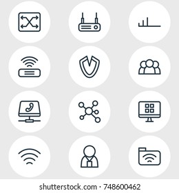 Vector Illustration Of 12 Network Icons. Editable Pack Of Wave, Dial, Low Connection And Other Elements.