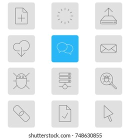 Vector Illustration Of 12 Network Icons. Editable Pack Of Computer Virus, Hdd Sync, Talking And Other Elements.