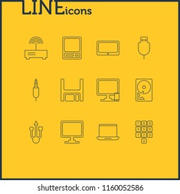 Vector illustration of 12 notebook icons line style. Editable set of numpad, smartphone, laptop and other icon elements.