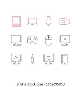 Vector illustration of 12 notebook icons line style. Editable set of protected PC, mouse, vintage computer and other icon elements.