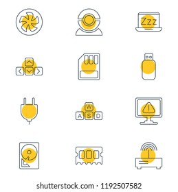 Vector illustration of 12 notebook icons line style. Editable set of ram, sd card, sleep mode and other icon elements.