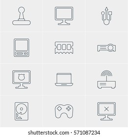 Vector Illustration Of 12 Notebook Icons. Editable Pack Of Hard Drive Disk, Presentation, Access Denied And Other Elements.