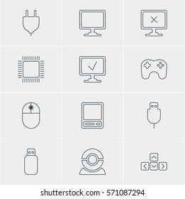 Vector Illustration Of 12 Notebook Icons. Editable Pack Of Access Denied, Flash Drive, Socket And Other Elements.