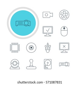Vector Illustration Of 12 Notebook Icons. Editable Pack Of Presentation, Online Computer, Access Denied And Other Elements.