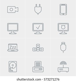 Vector Illustration Of 12 Notebook Icons. Editable Pack Of Hard Drive Disk, Router, Antivirus And Other Elements.