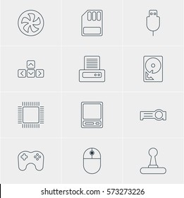 Vector Illustration Of 12 Notebook Icons. Editable Pack Of Cooler, Storage, Presentation And Other Elements.