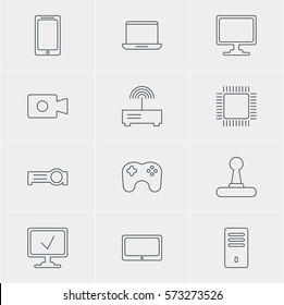 Vector Illustration Of 12 Notebook Icons. Editable Pack Of Gamepad, Notebook, Tablet And Other Elements.