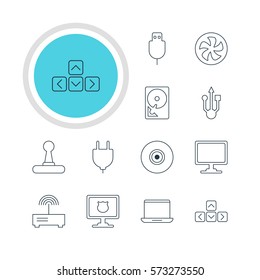 Vector Illustration Of 12 Notebook Icons. Editable Pack Of Screen, Game Controller, Antivirus And Other Elements.