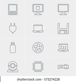 Vector Illustration Of 12 Notebook Icons. Editable Pack Of Presentation, Laptop, Antivirus And Other Elements.