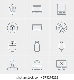 Vector Illustration Of 12 Notebook Icons. Editable Pack Of Cursor Manipulator, Cooler, Router And Other Elements.