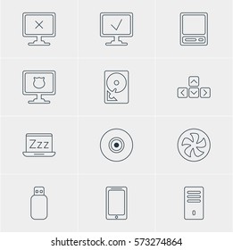 Vector Illustration Of 12 Notebook Icons. Editable Pack Of Hard Drive Disk, Objective, Antivirus And Other Elements.