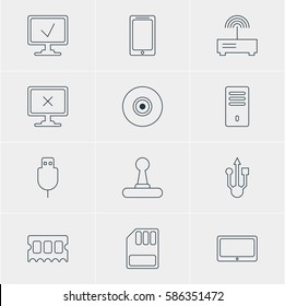 Vector Illustration Of 12 Notebook Icons. Editable Pack Of Serial Bus, Mainframe, Usb Icon And Other Elements.