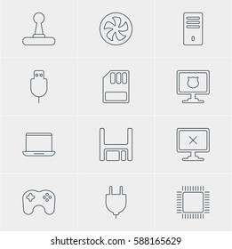Vector Illustration Of 12 Notebook Icons. Editable Pack Of Socket, Mainframe, Microprocessor And Other Elements.