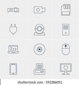Vector Illustration Of 12 Notebook Icons. Editable Pack Of Objective, Mainframe, Socket And Other Elements.