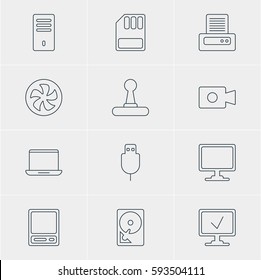 Vector Illustration Of 12 Notebook Icons. Editable Pack Of Serial Bus, Cooler, Pda And Other Elements.