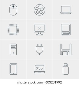 Vector Illustration Of 12 Notebook Icons. Editable Pack Of Access Denied, Pda, Diskette And Other Elements.