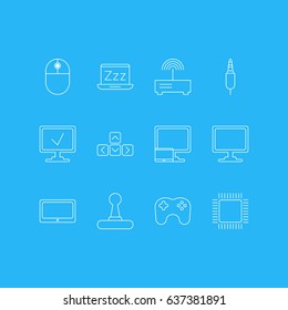 Vector Illustration Of 12 Notebook Icons. Editable Pack Of Microprocessor, Router, Gamepad And Other Elements.