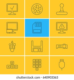 Vector Illustration Of 12 Notebook Icons. Editable Pack Of Usb Icon, Cooler, Diskette And Other Elements.