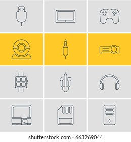 Vector Illustration Of 12 Notebook Icons. Editable Pack Of Mainframe, Usb Icon, Gamepad And Other Elements.