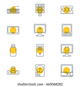 Vector Illustration Of 12 Notebook Icons. Editable Pack Of Flash Drive, Pda, Antivirus And Other Elements.