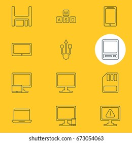 Vector Illustration Of 12 Notebook Icons. Editable Pack Of Keyboard, Storage, Pda And Other Elements.