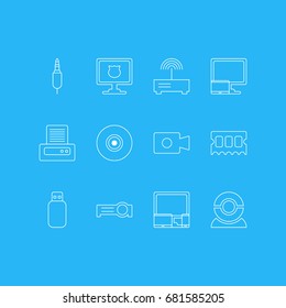 Vector Illustration Of 12 Notebook Icons. Editable Pack Of Router, Memory Chip, Presentation And Other Elements.