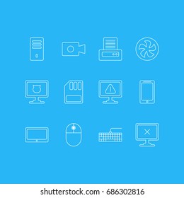 Vector Illustration Of 12 Notebook Icons. Editable Pack Of Qwerty Board, Printer, Cooler And Other Elements.
